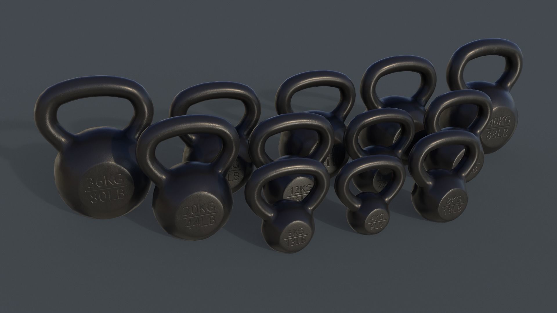 PBR 4-40KG Kettlebell - V2 Low-poly 3D model_2