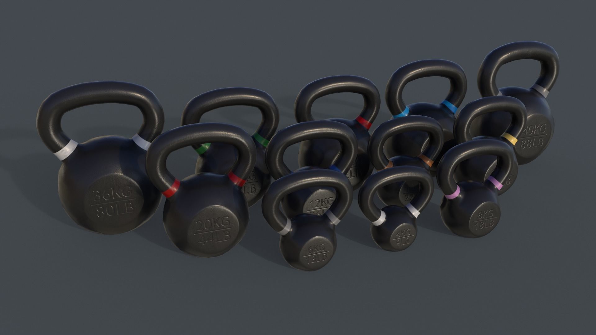 PBR 4-40KG Kettlebell - V2 Low-poly 3D model_3
