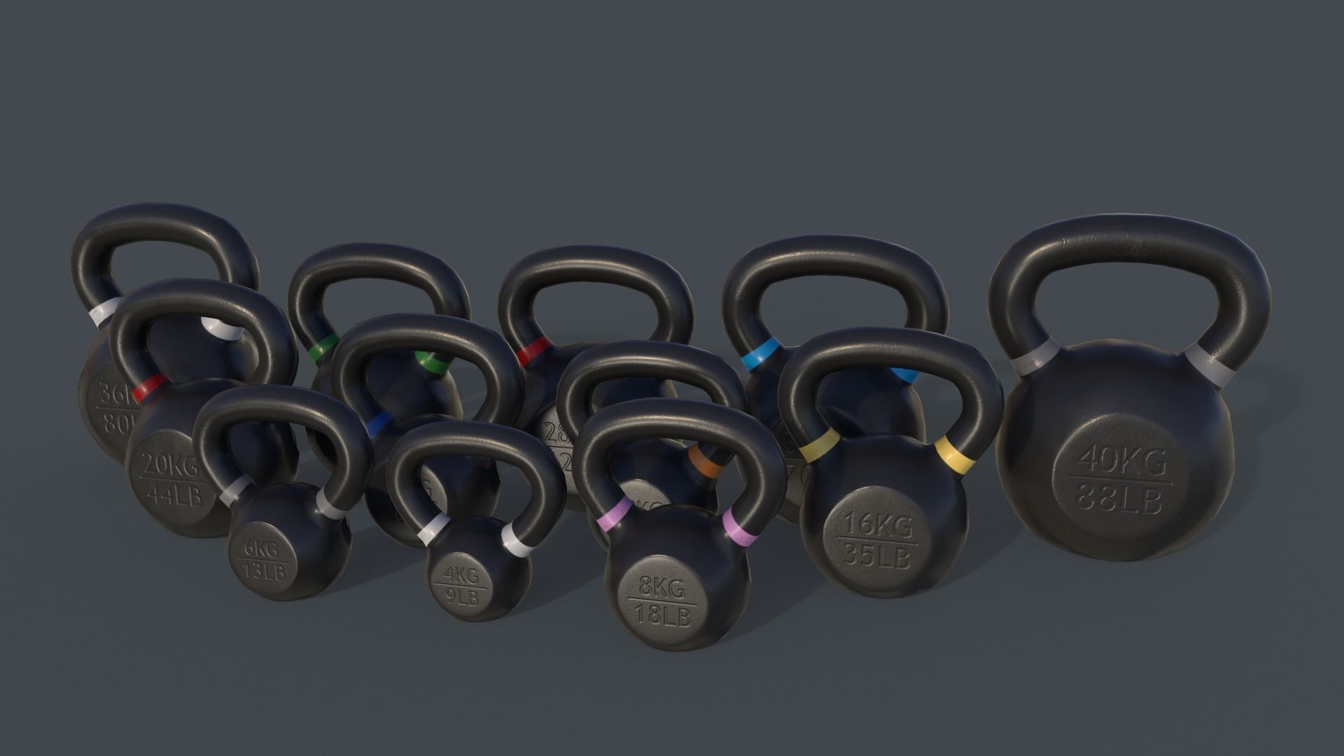 PBR 4-40KG Kettlebell - V2 Low-poly 3D model_5