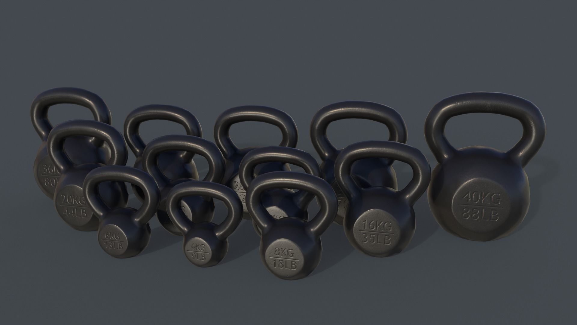 PBR 4-40KG Kettlebell - V2 Low-poly 3D model_4