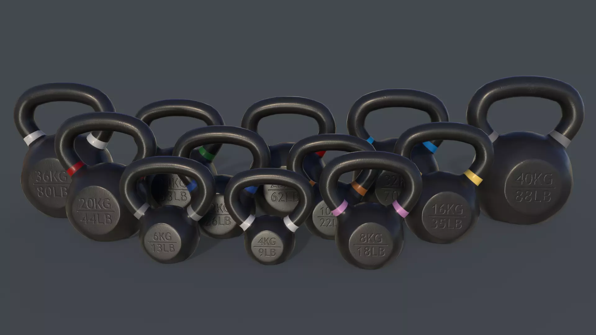 PBR 4-40KG Kettlebell - V2 Low-poly 3D model_0