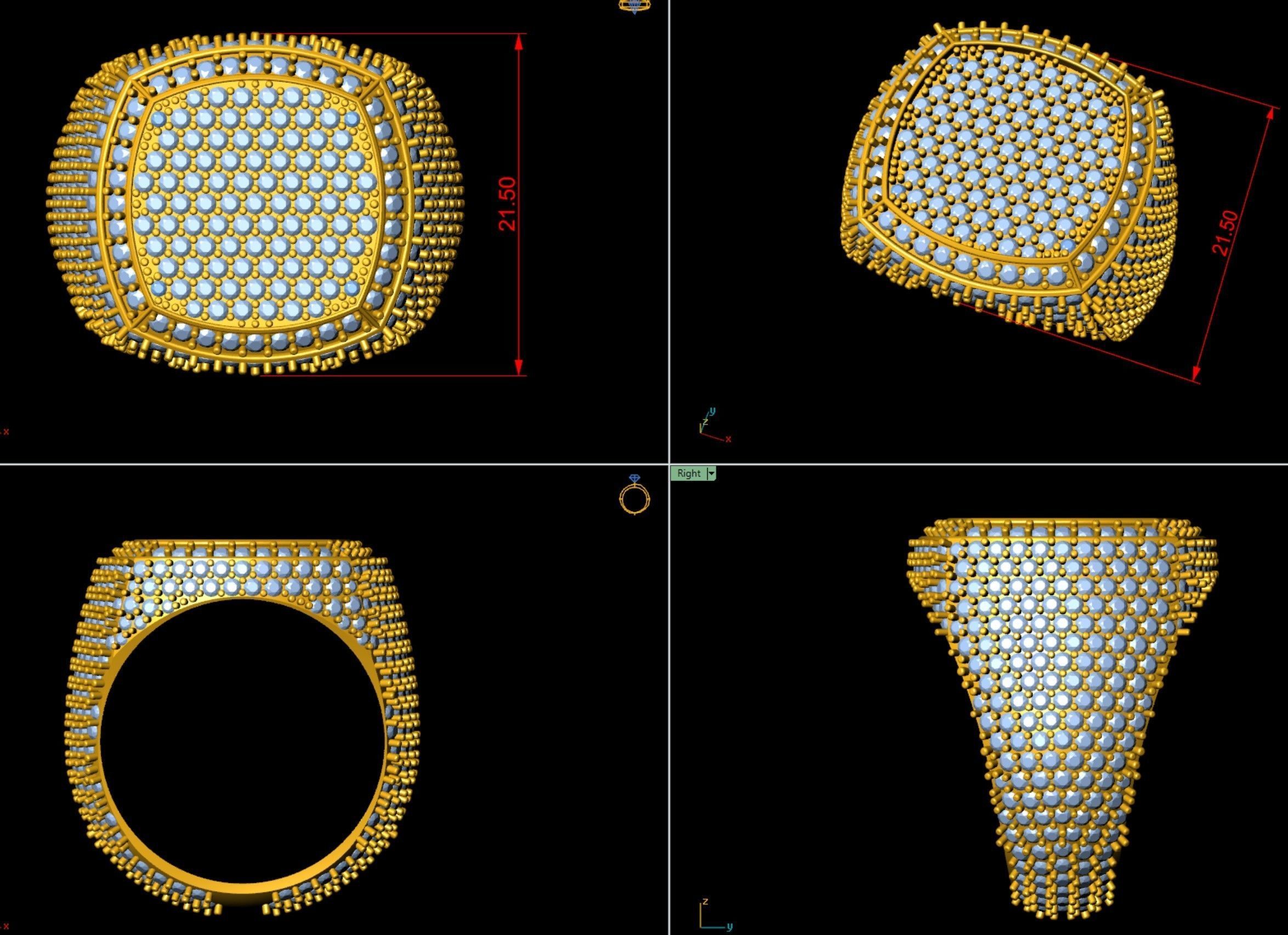 Cushion Shape Champions Diamond Ring  3D print model_8
