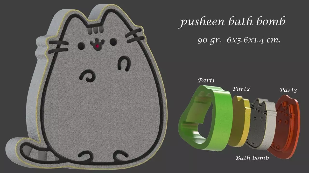 Bath bomb pusheen mold 3D print model