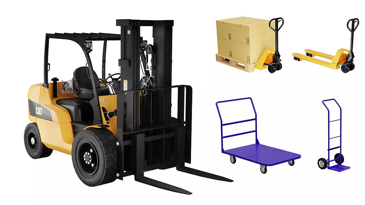 Cat Forklift Manual Loader and Carts Kit BLENDER 3D Model Cycles 3D model_0