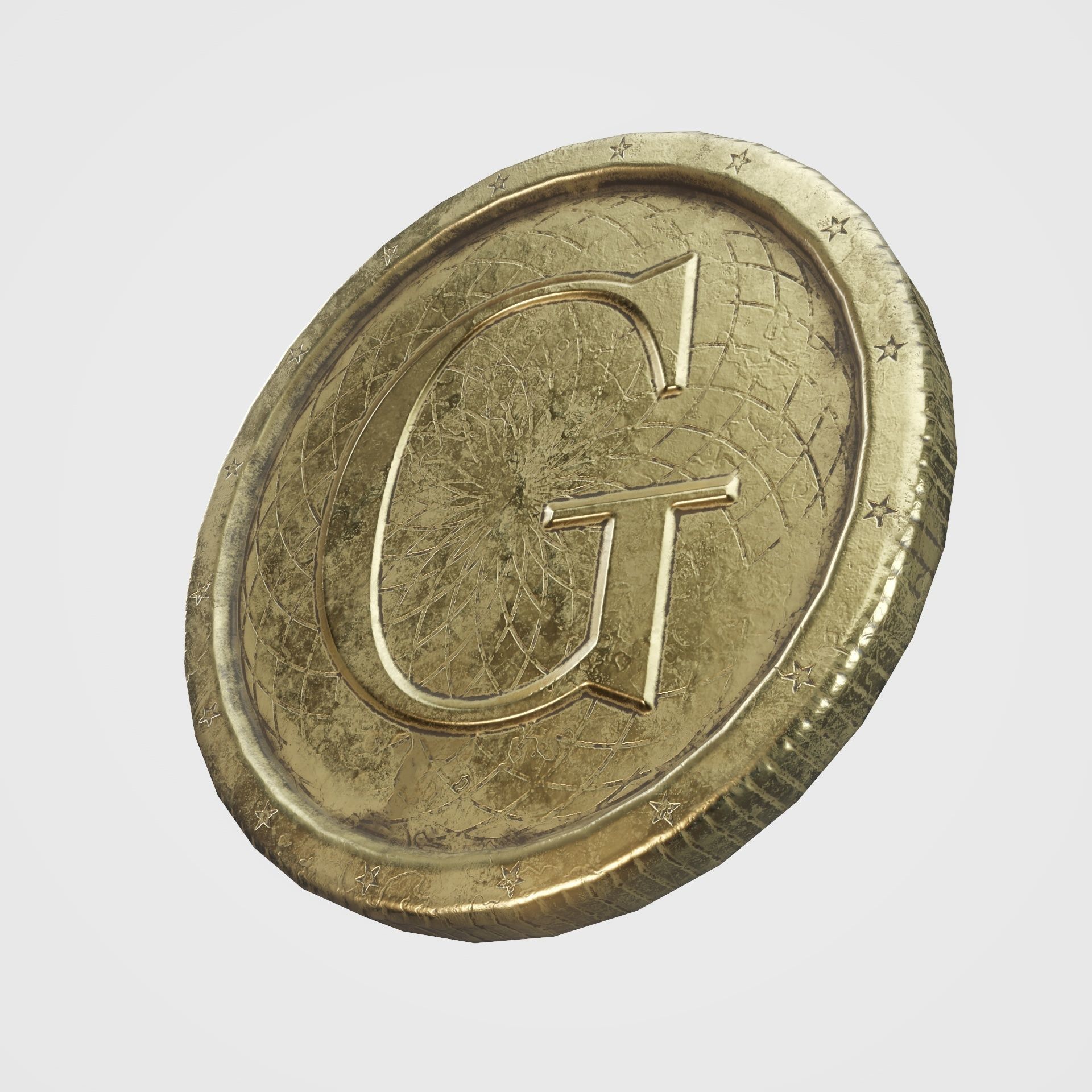 Old Gold Coin with 10 different PBR textures and 3 color Low-poly 3D model_20