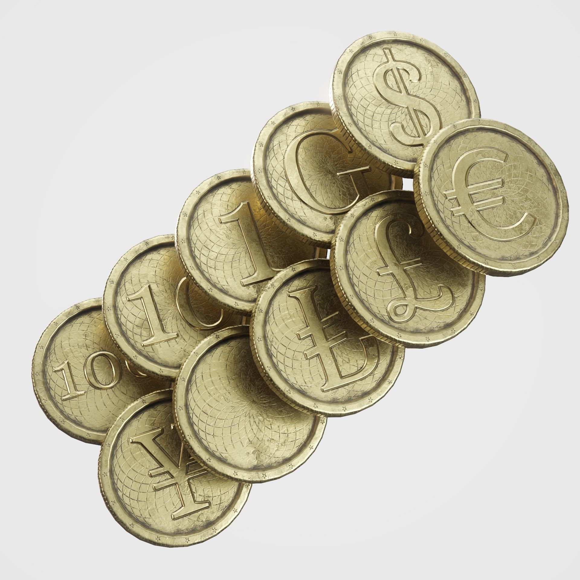 Old Gold Coin with 10 different PBR textures and 3 color Low-poly 3D model_9