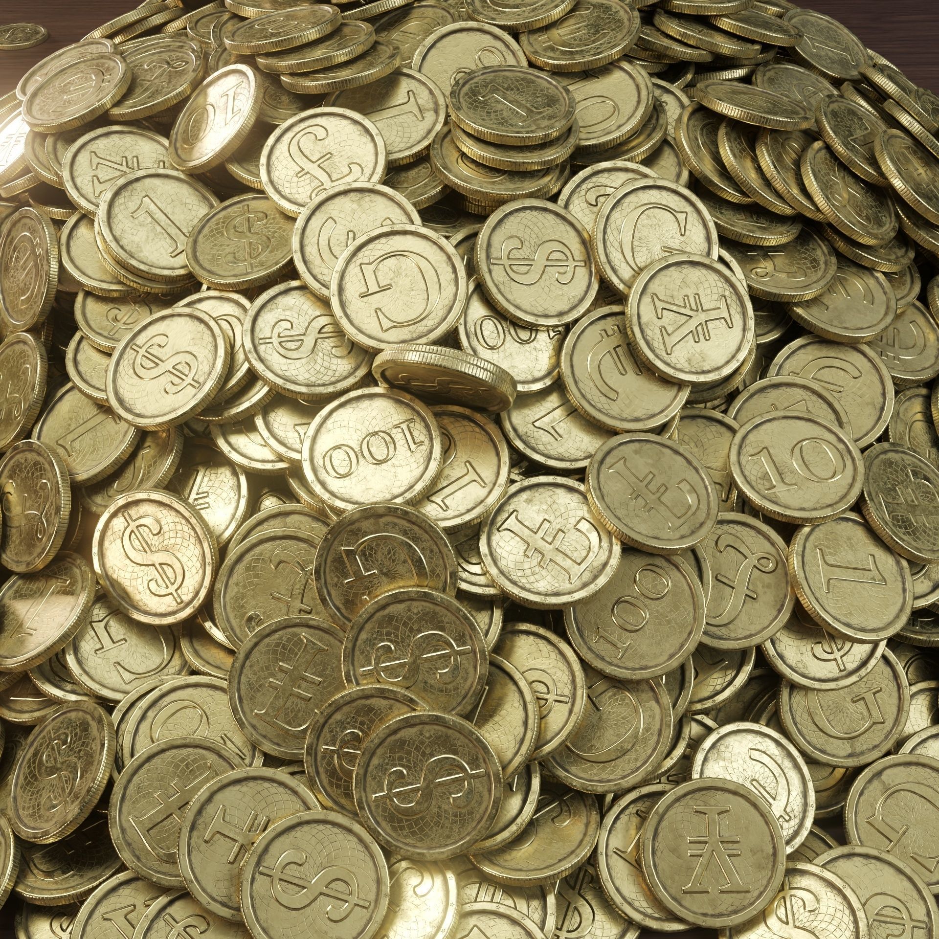 Old Gold Coin with 10 different PBR textures and 3 color Low-poly 3D model_11