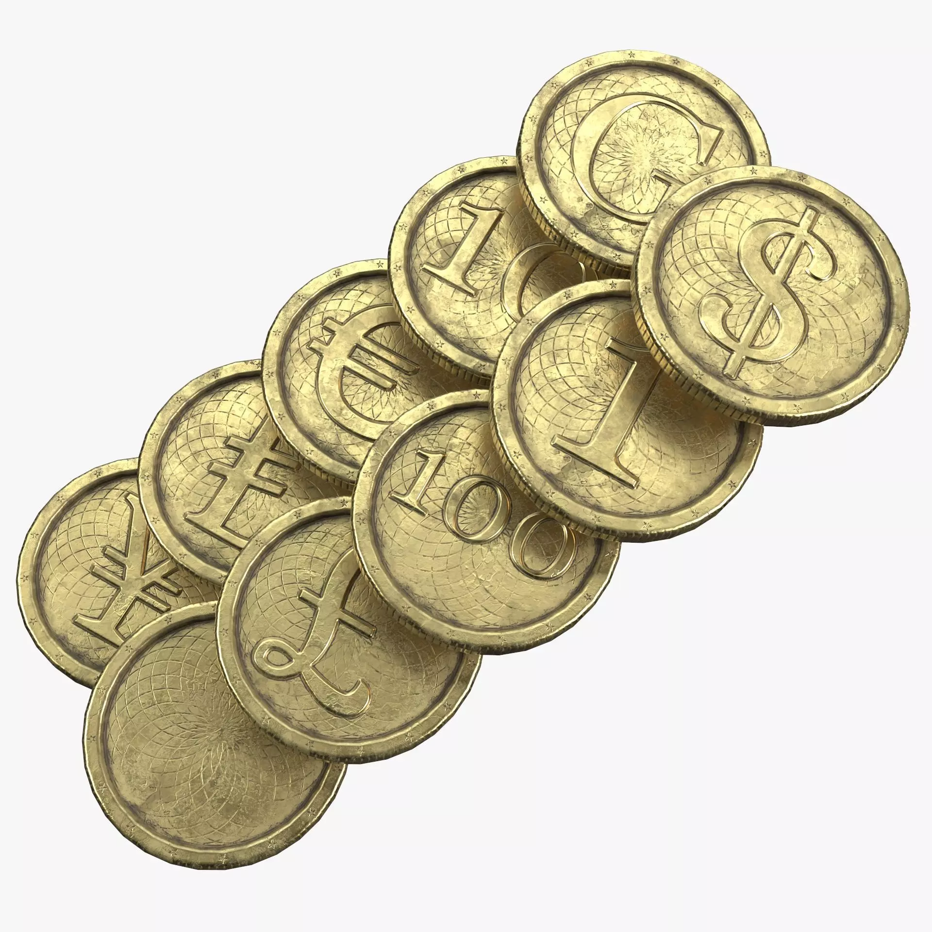 Old Gold Coin with 10 different PBR textures and 3 color Low-poly 3D model_0