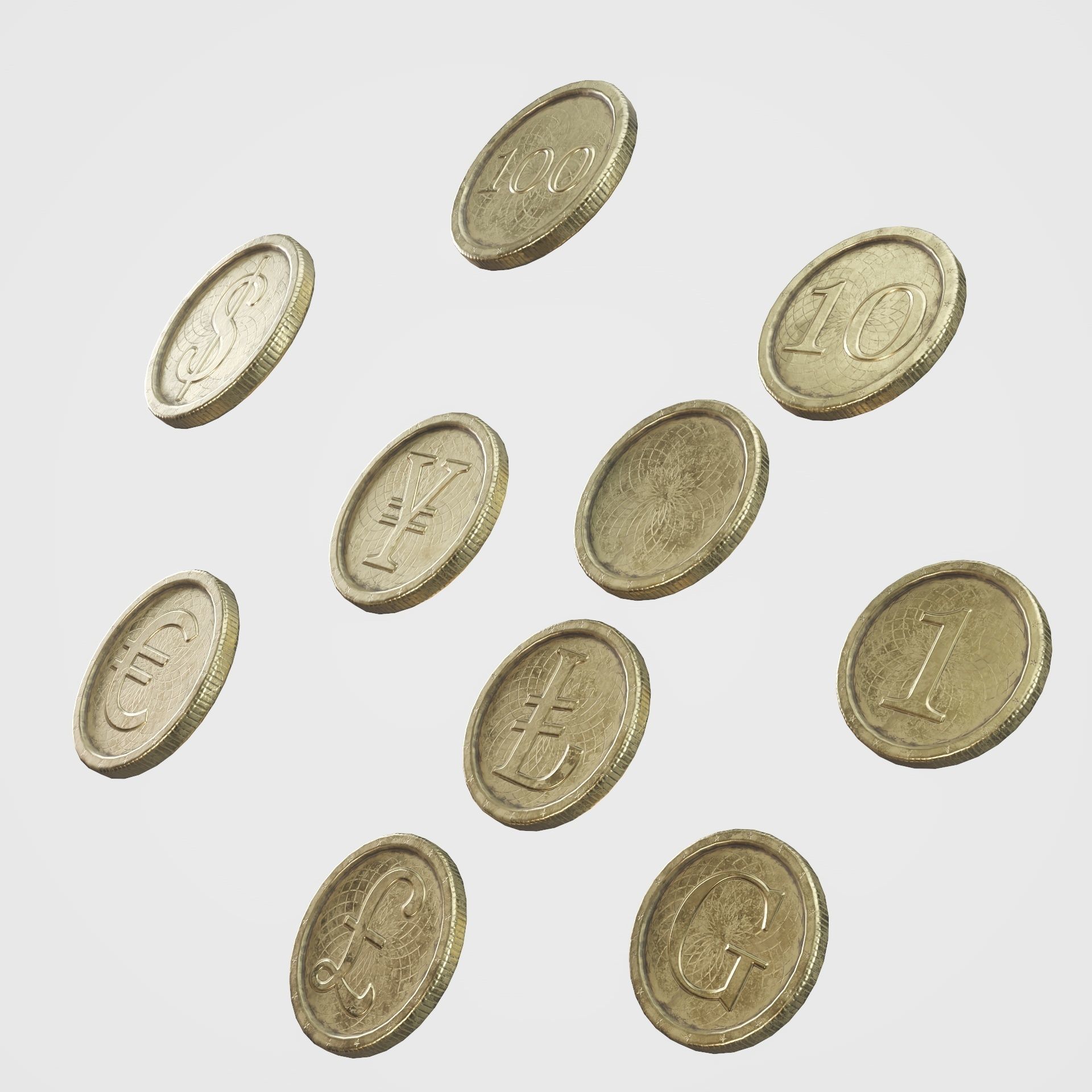 Old Gold Coin with 10 different PBR textures and 3 color Low-poly 3D model_8