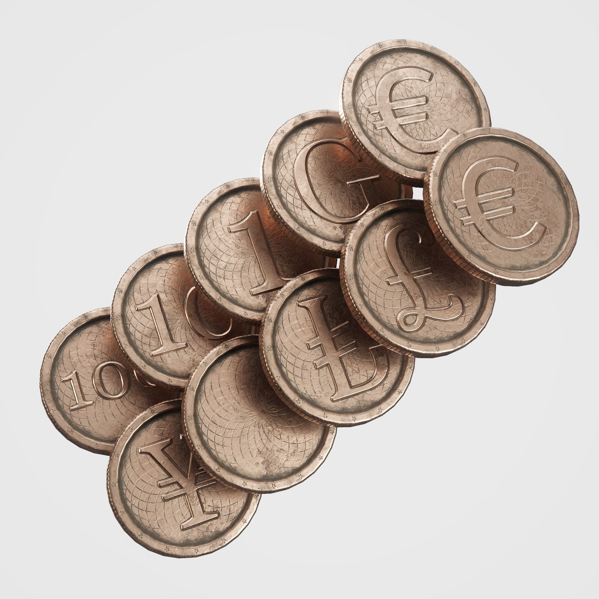 Old Gold Coin with 10 different PBR textures and 3 color Low-poly 3D model_2