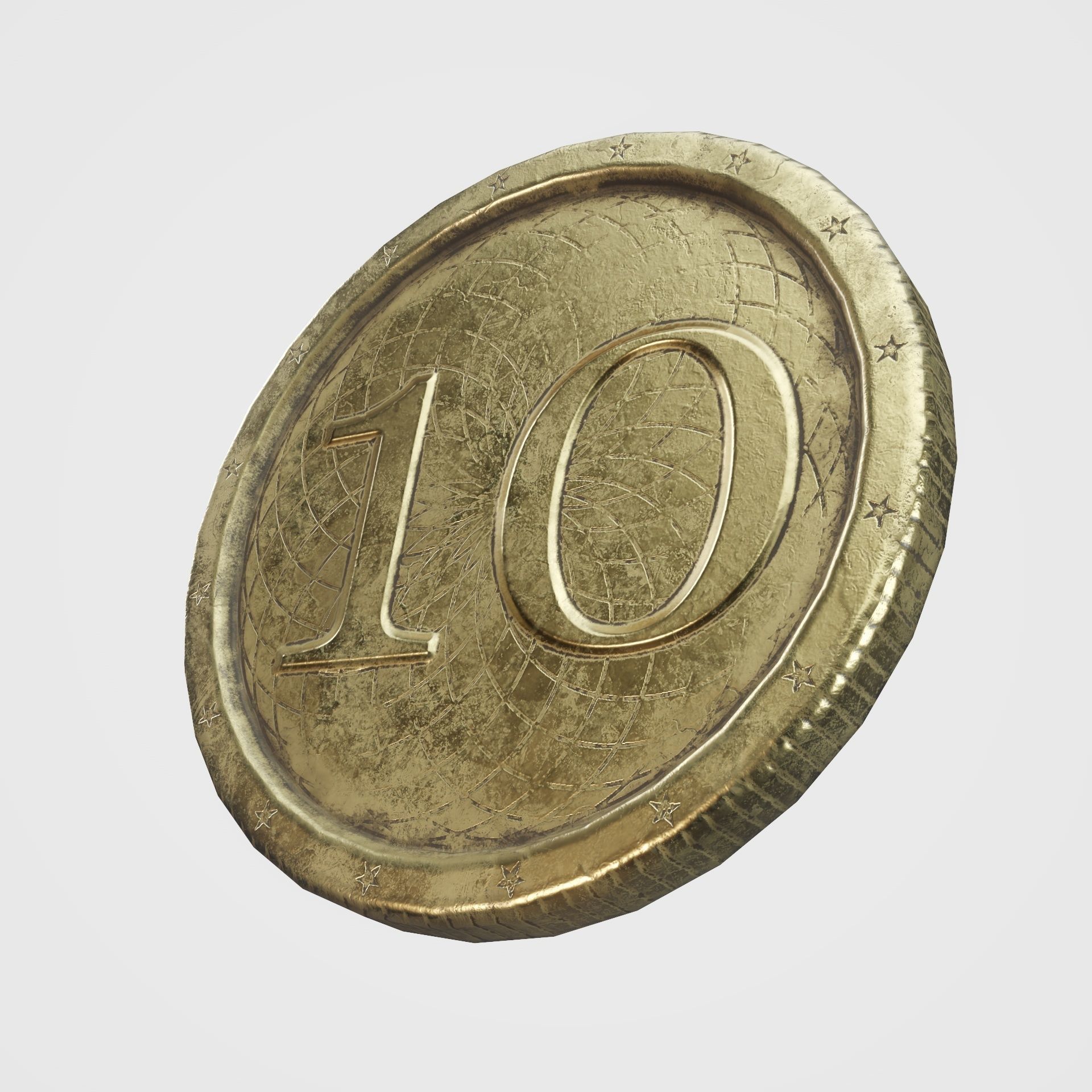 Old Gold Coin with 10 different PBR textures and 3 color Low-poly 3D model_14