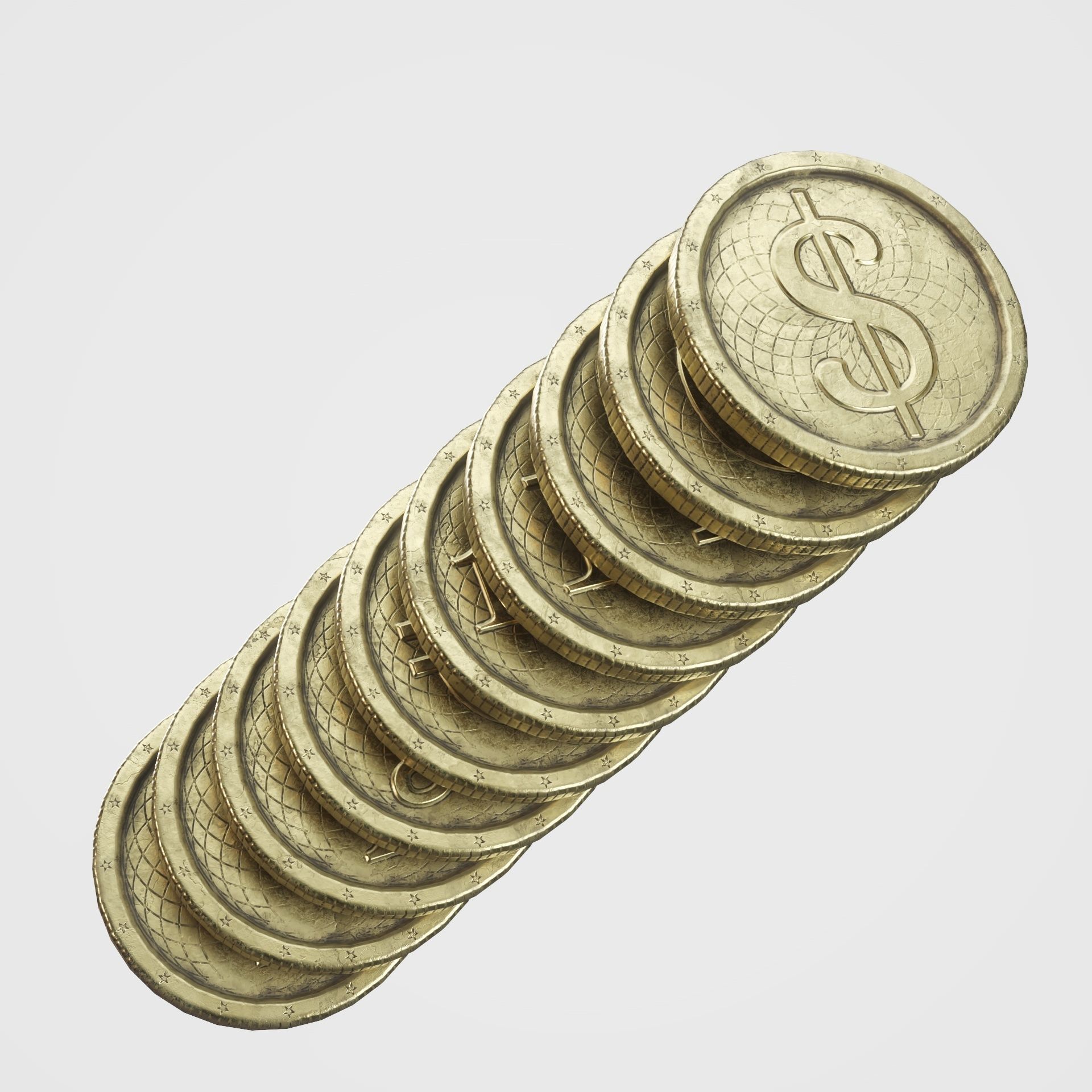Old Gold Coin with 10 different PBR textures and 3 color Low-poly 3D model_23