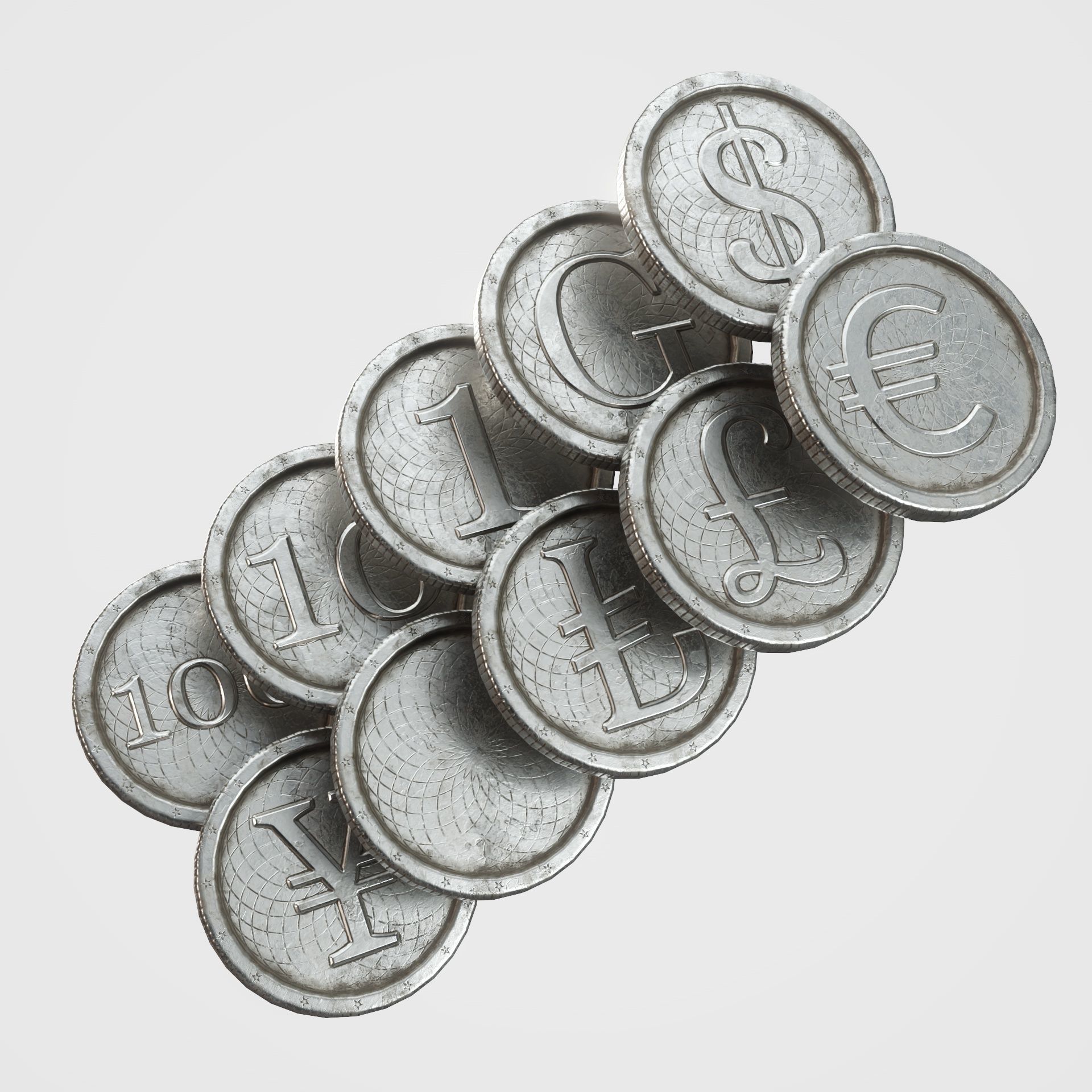 Old Gold Coin with 10 different PBR textures and 3 color Low-poly 3D model_1