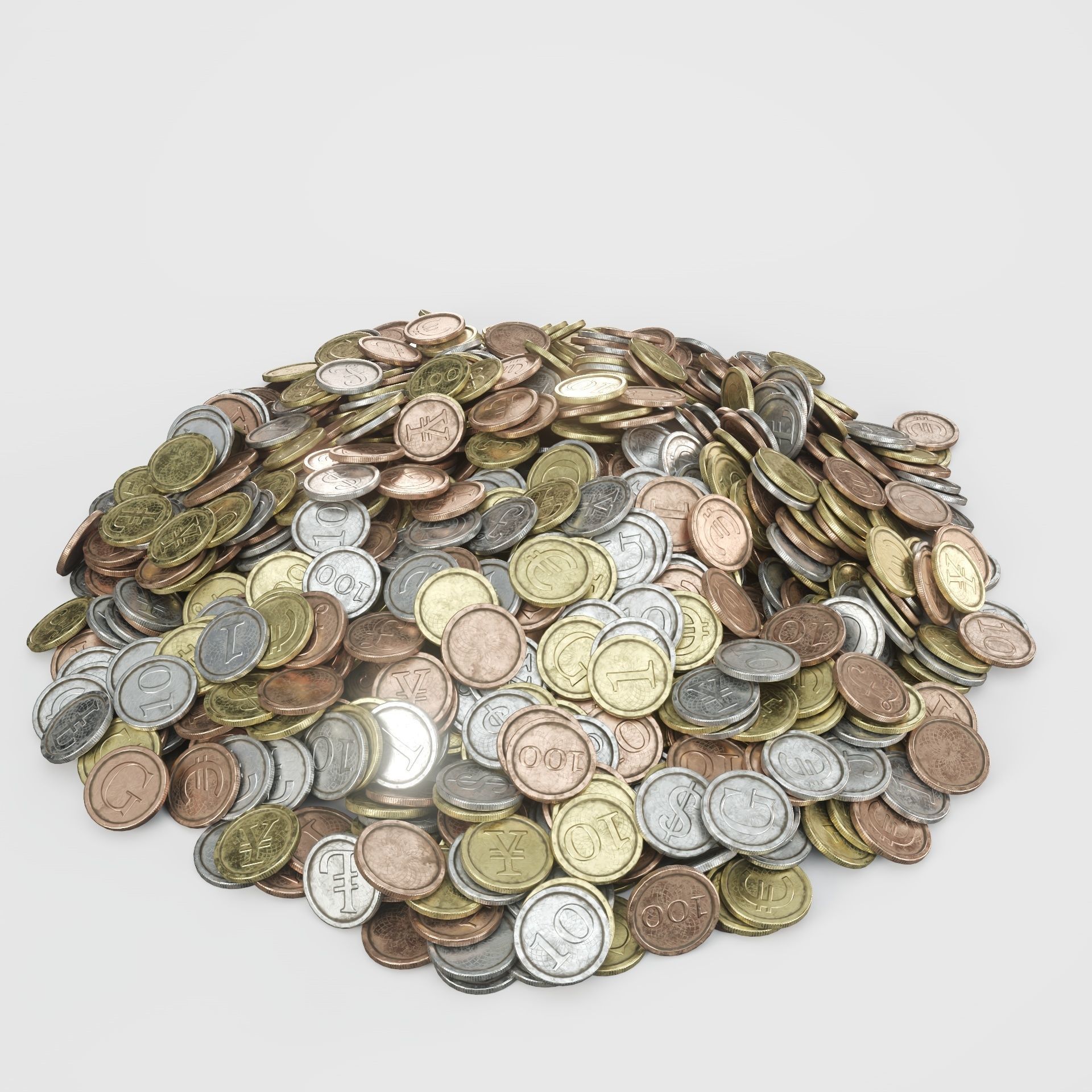 Old Gold Coin with 10 different PBR textures and 3 color Low-poly 3D model_3