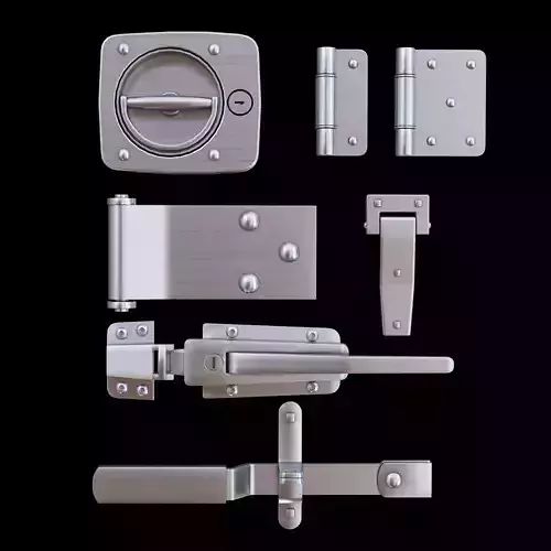 Fittings metal door latches and hinges