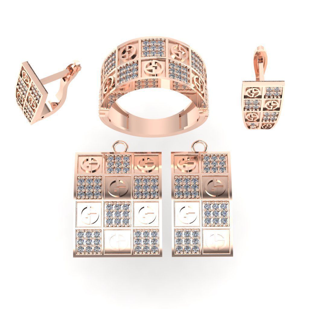 sat 1 rose gold jewelry set with diamonds 3D print model_17