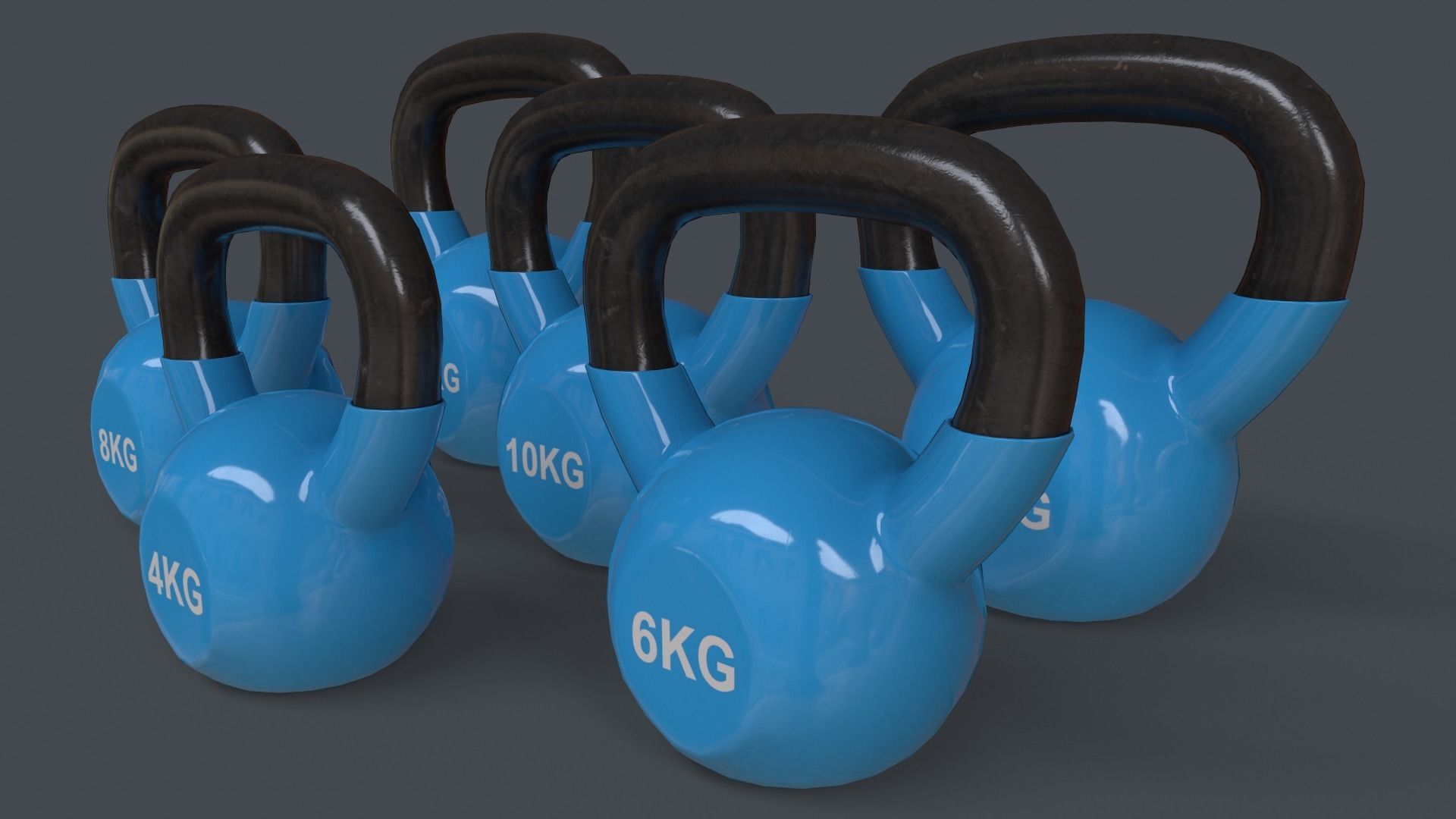 PBR 4-16KG Kettlebell V1 - Blue Light Low-poly 3D model_3
