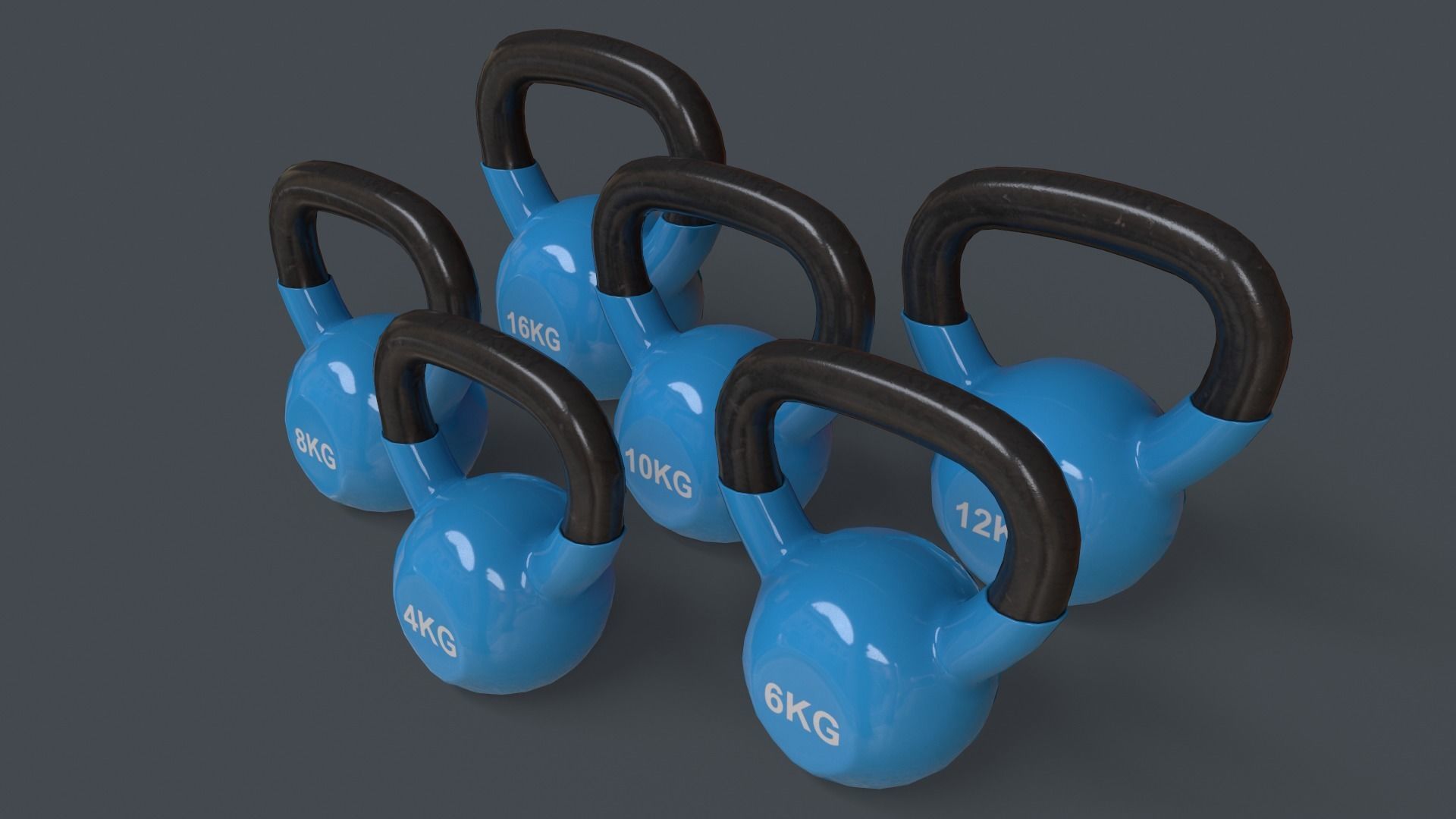 PBR 4-16KG Kettlebell V1 - Blue Light Low-poly 3D model_5