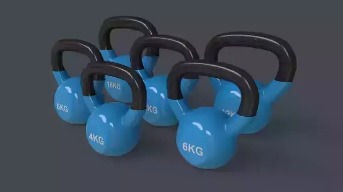 PBR 4-16KG Kettlebell V1 - Blue Light Low-poly 3D model