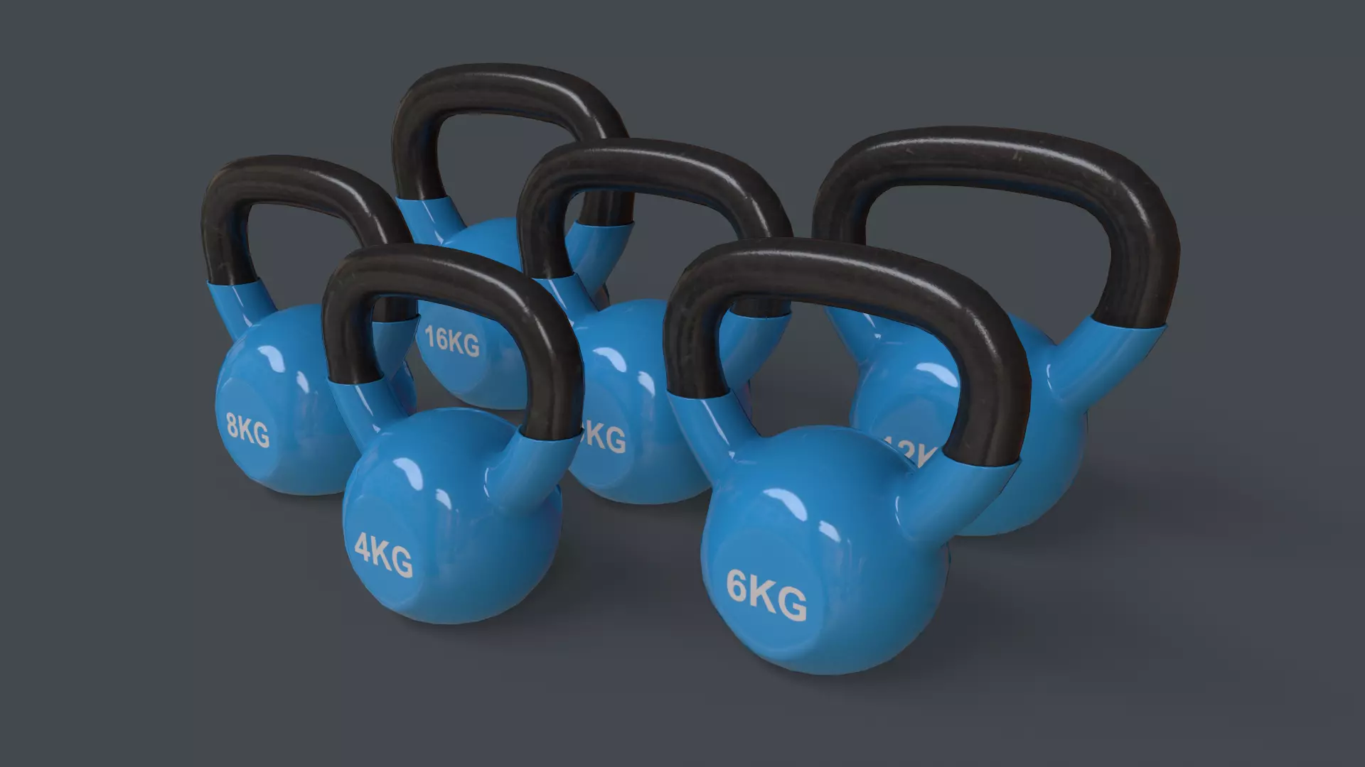 PBR 4-16KG Kettlebell V1 - Blue Light Low-poly 3D model_0