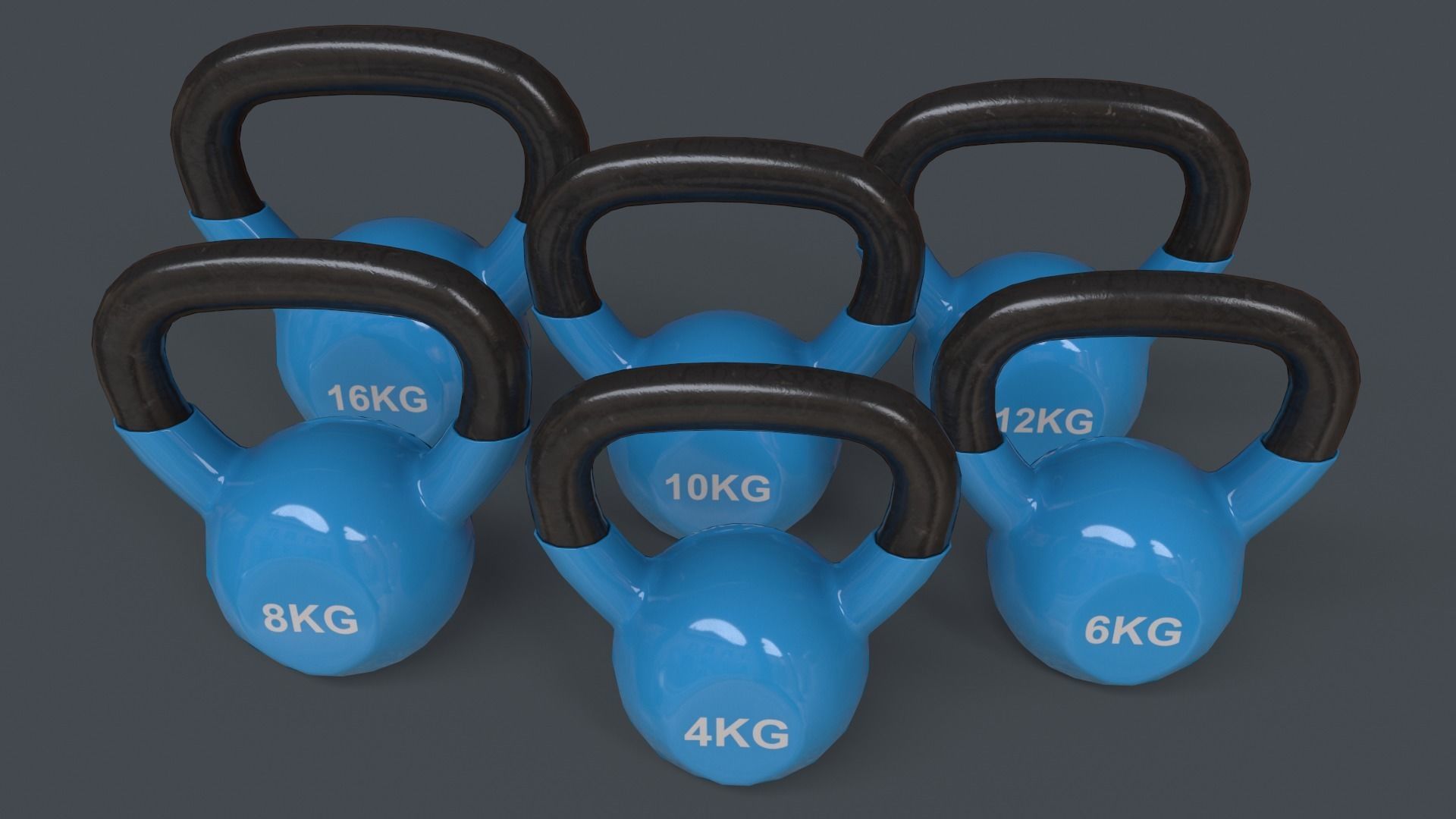 PBR 4-16KG Kettlebell V1 - Blue Light Low-poly 3D model_4