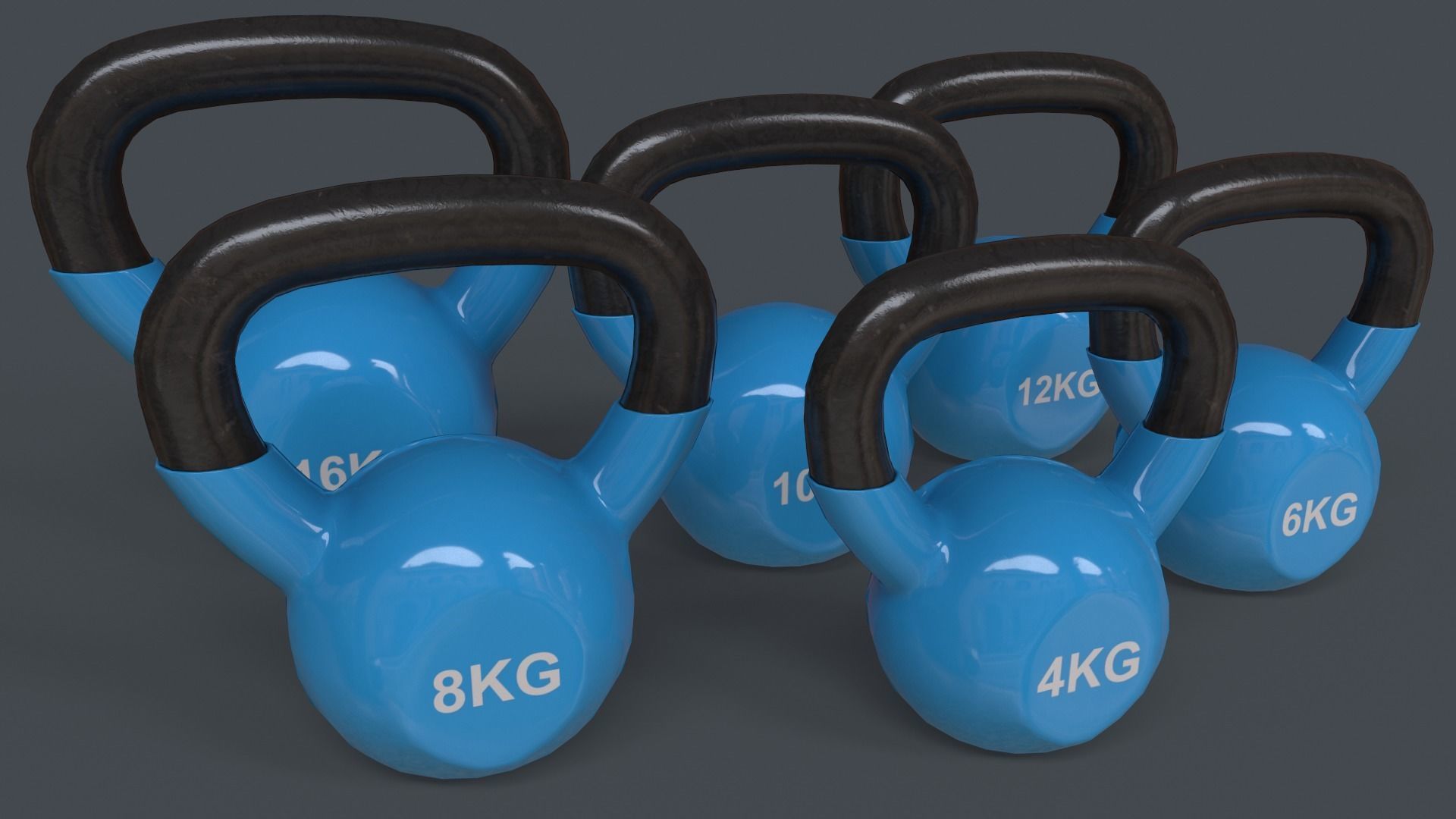 PBR 4-16KG Kettlebell V1 - Blue Light Low-poly 3D model_2