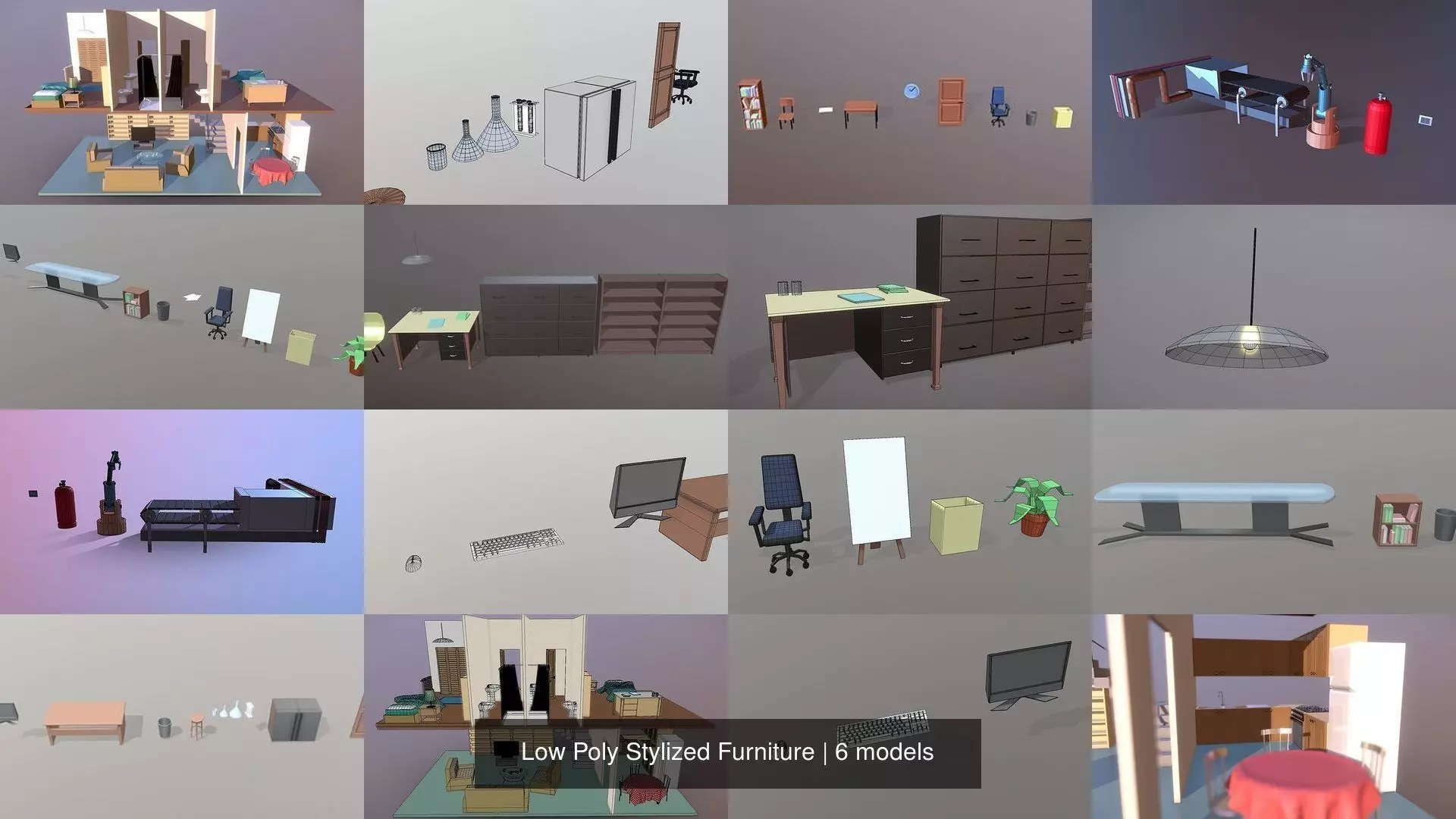 Low Poly Stylized Furniture 3D Model Collection_0