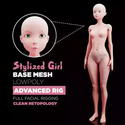Stylized Girl Base Mesh Low-poly 3D model