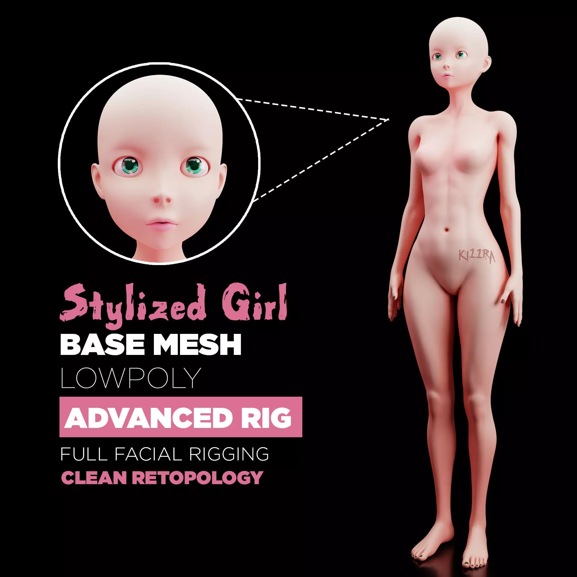 Stylized Girl Base Mesh Low-poly 3D model_0
