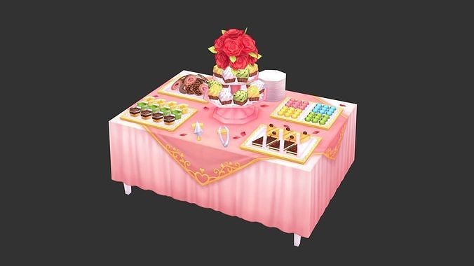 Cartoon Wedding Banquet - Dessert - Snacks Low-poly 3D model