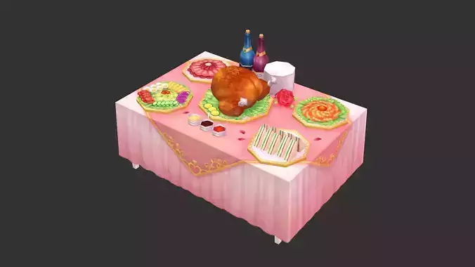 Cartoon Wedding Banquet - Turkey - Wine - Cake - Food