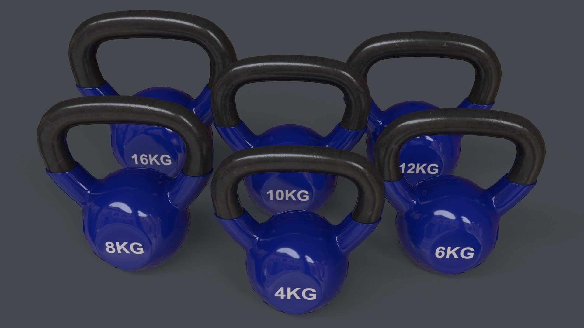 PBR 4-16KG Kettlebell V1 - Blue Low-poly 3D model_4