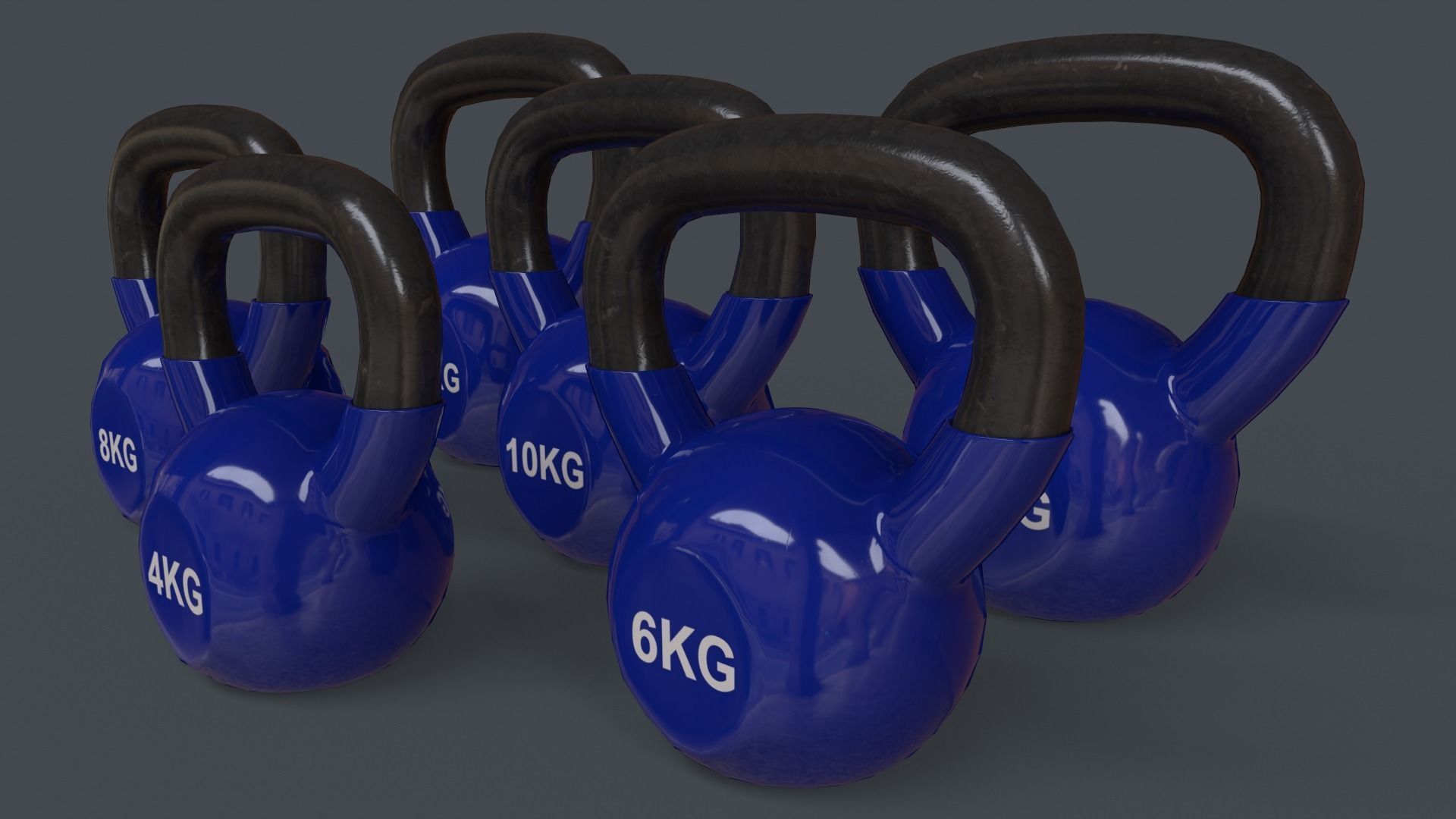 PBR 4-16KG Kettlebell V1 - Blue Low-poly 3D model_3
