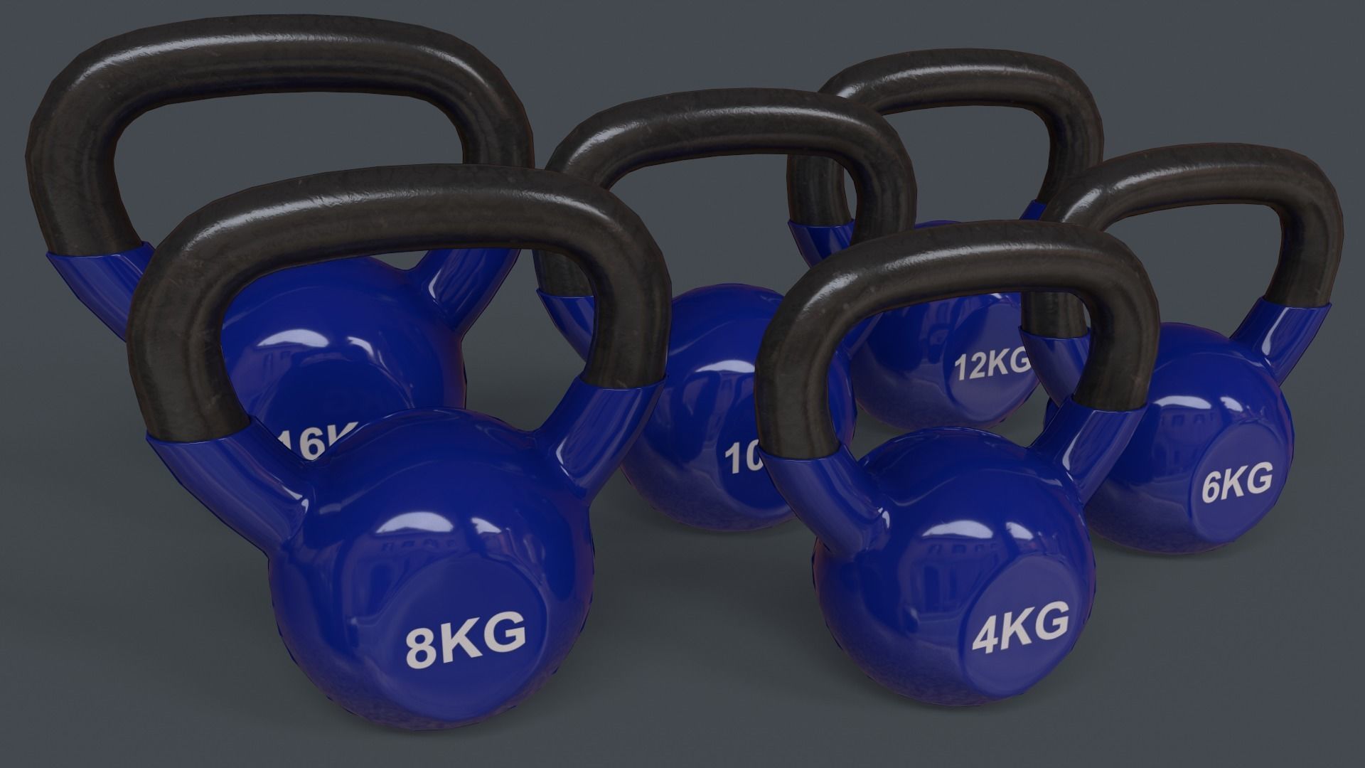 PBR 4-16KG Kettlebell V1 - Blue Low-poly 3D model_2