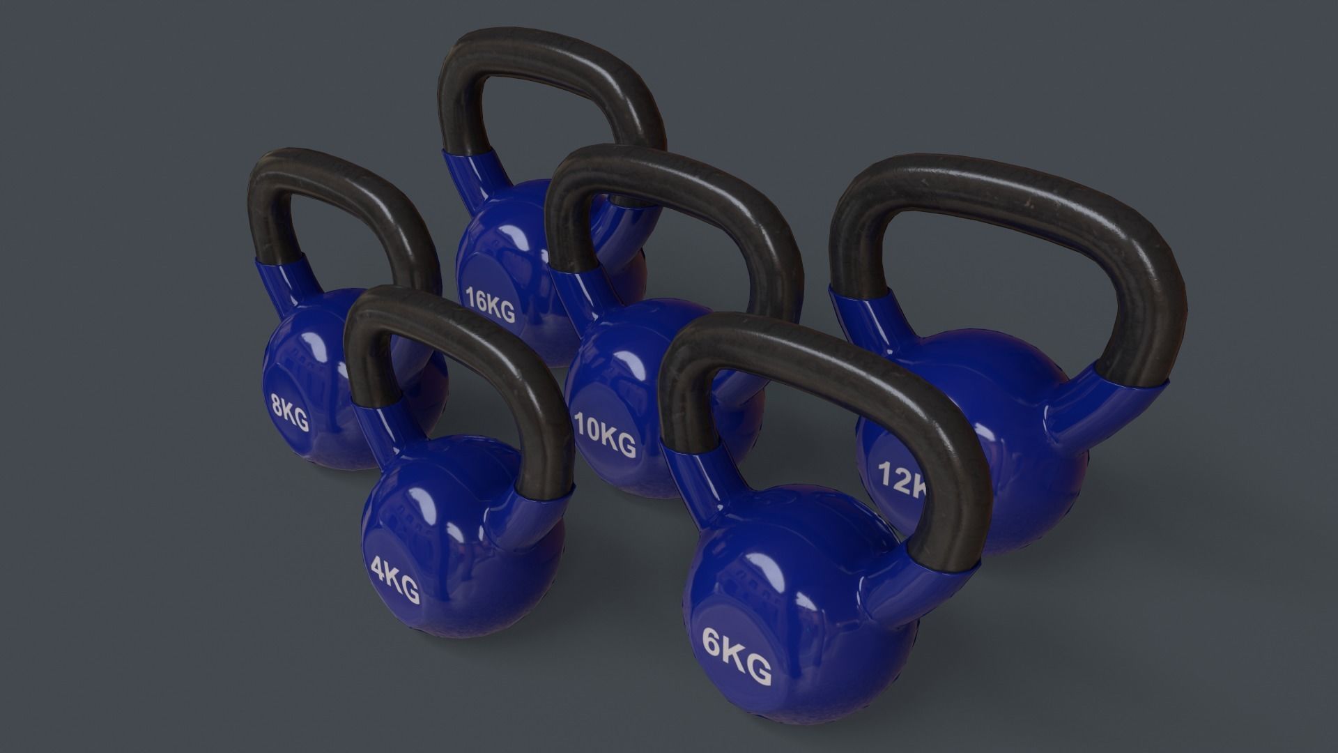 PBR 4-16KG Kettlebell V1 - Blue Low-poly 3D model_5