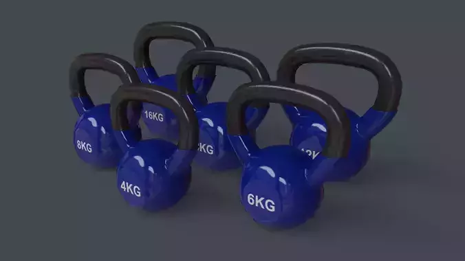 PBR 4-16KG Kettlebell V1 - Blue Low-poly 3D model
