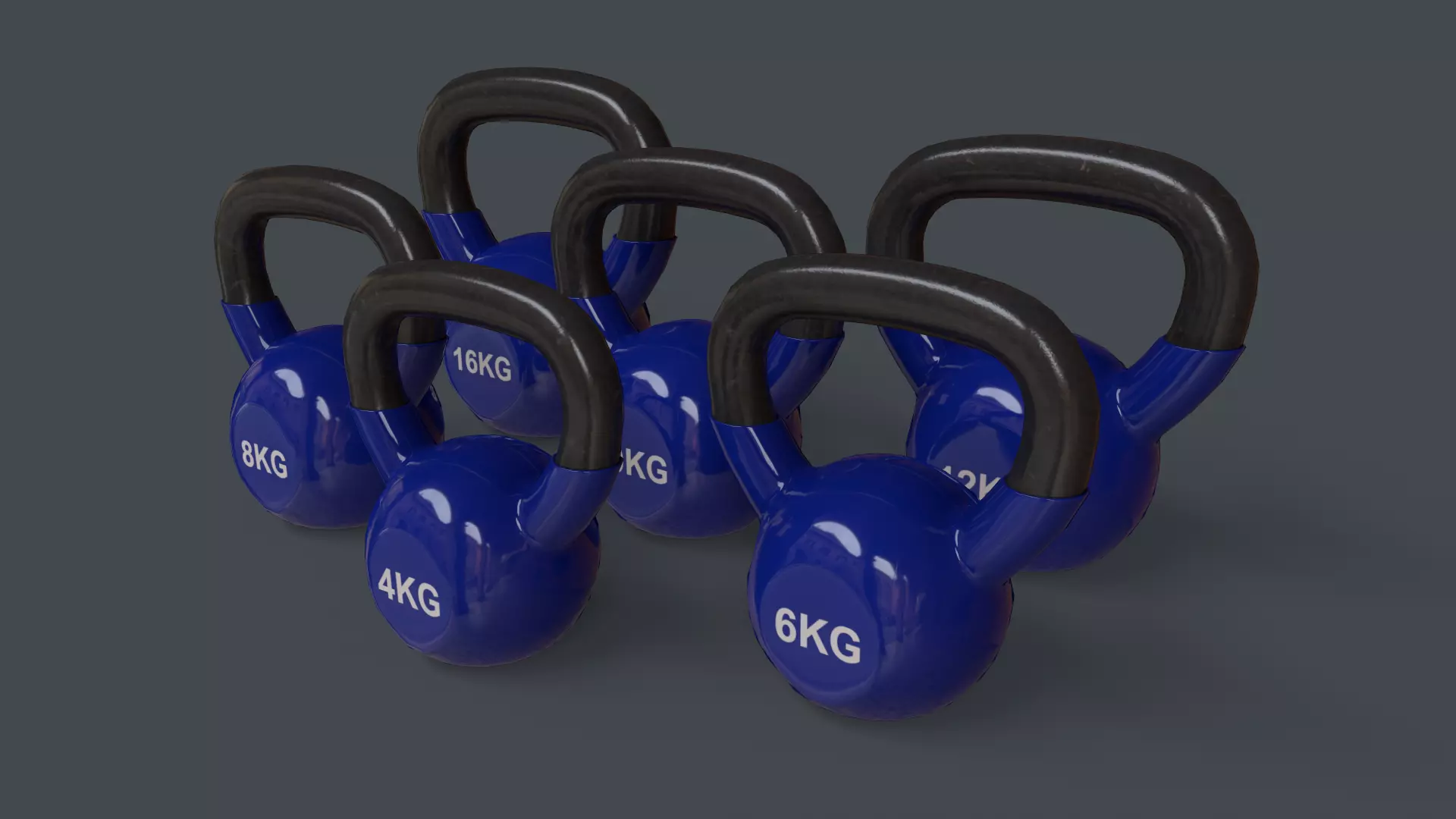 PBR 4-16KG Kettlebell V1 - Blue Low-poly 3D model_0
