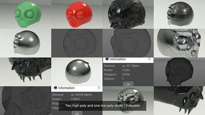 Two high-poly and one low-poly skulls 3D Model Collection