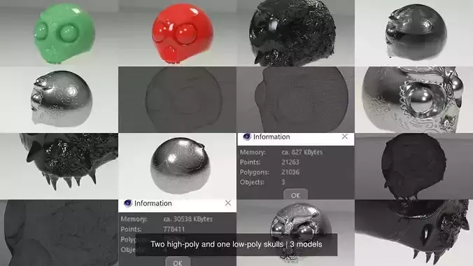 Two high-poly and one low-poly skulls 3D Model Collection