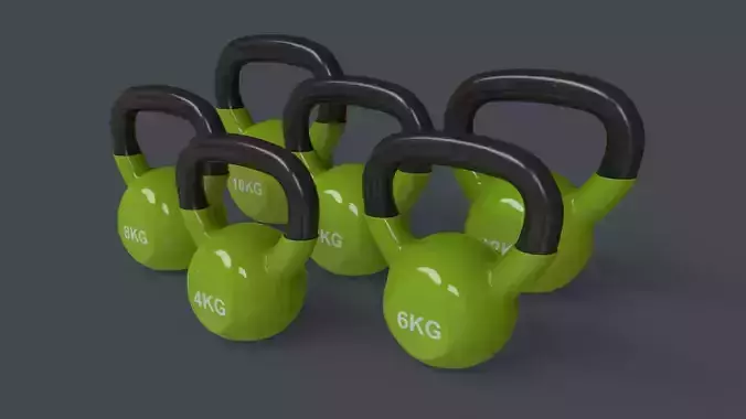PBR 4-16KG Kettlebell V1 - Green Light Low-poly 3D model