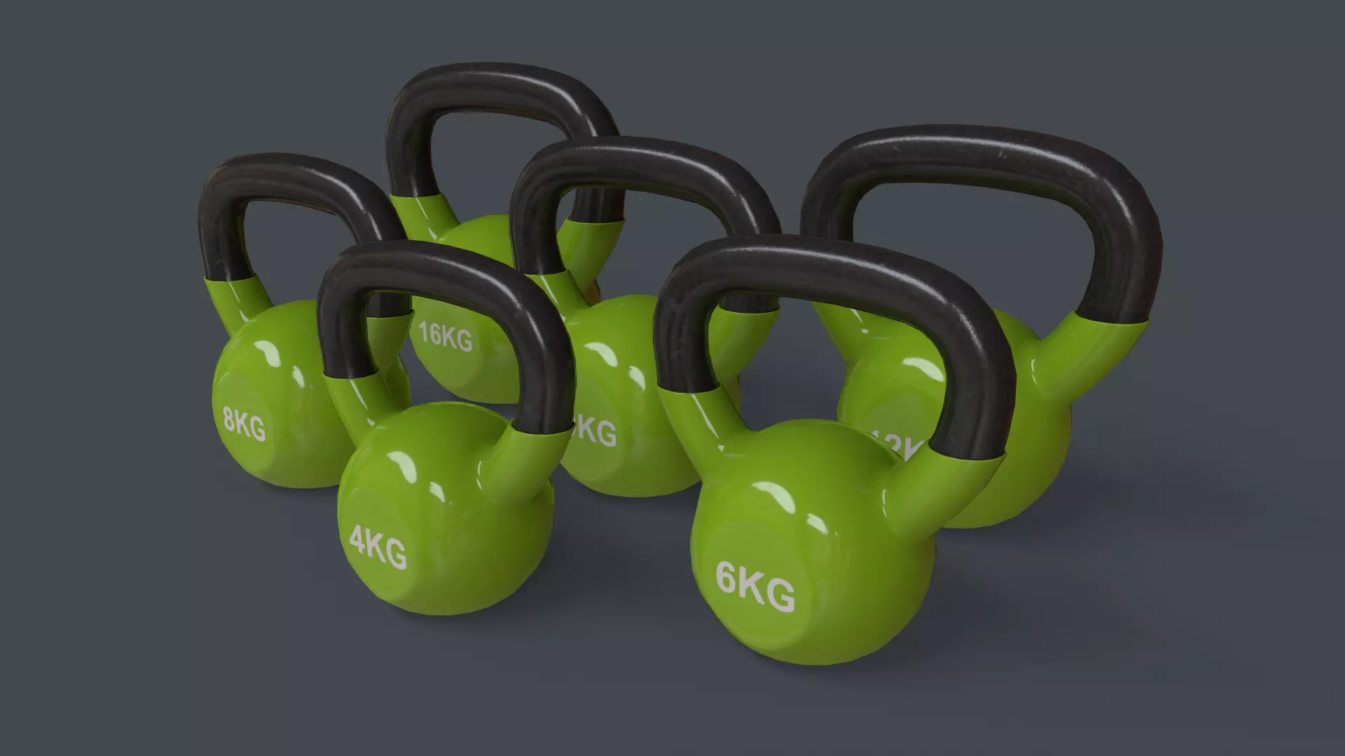 PBR 4-16KG Kettlebell V1 - Green Light Low-poly 3D model_0