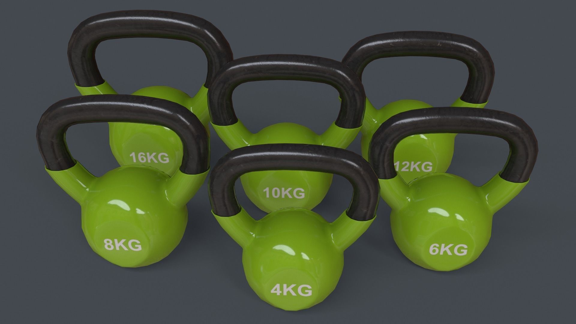 PBR 4-16KG Kettlebell V1 - Green Light Low-poly 3D model_4