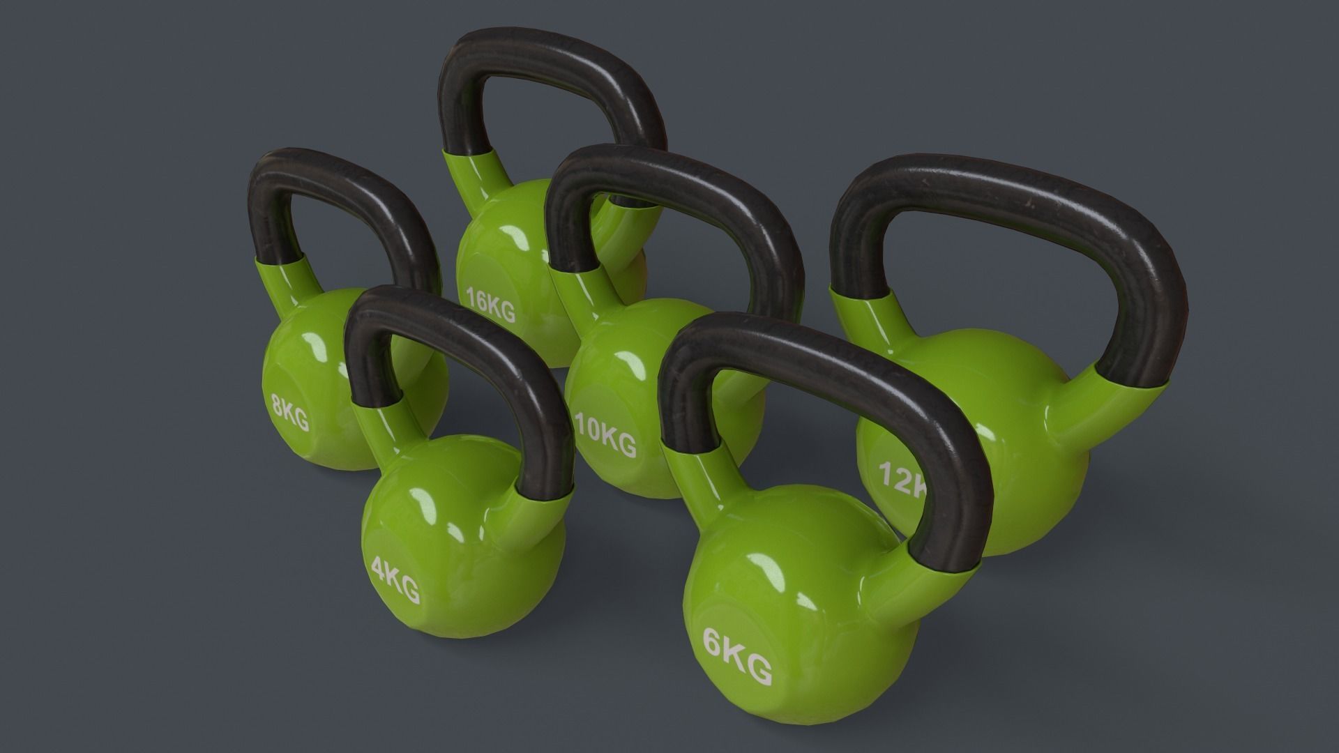 PBR 4-16KG Kettlebell V1 - Green Light Low-poly 3D model_5