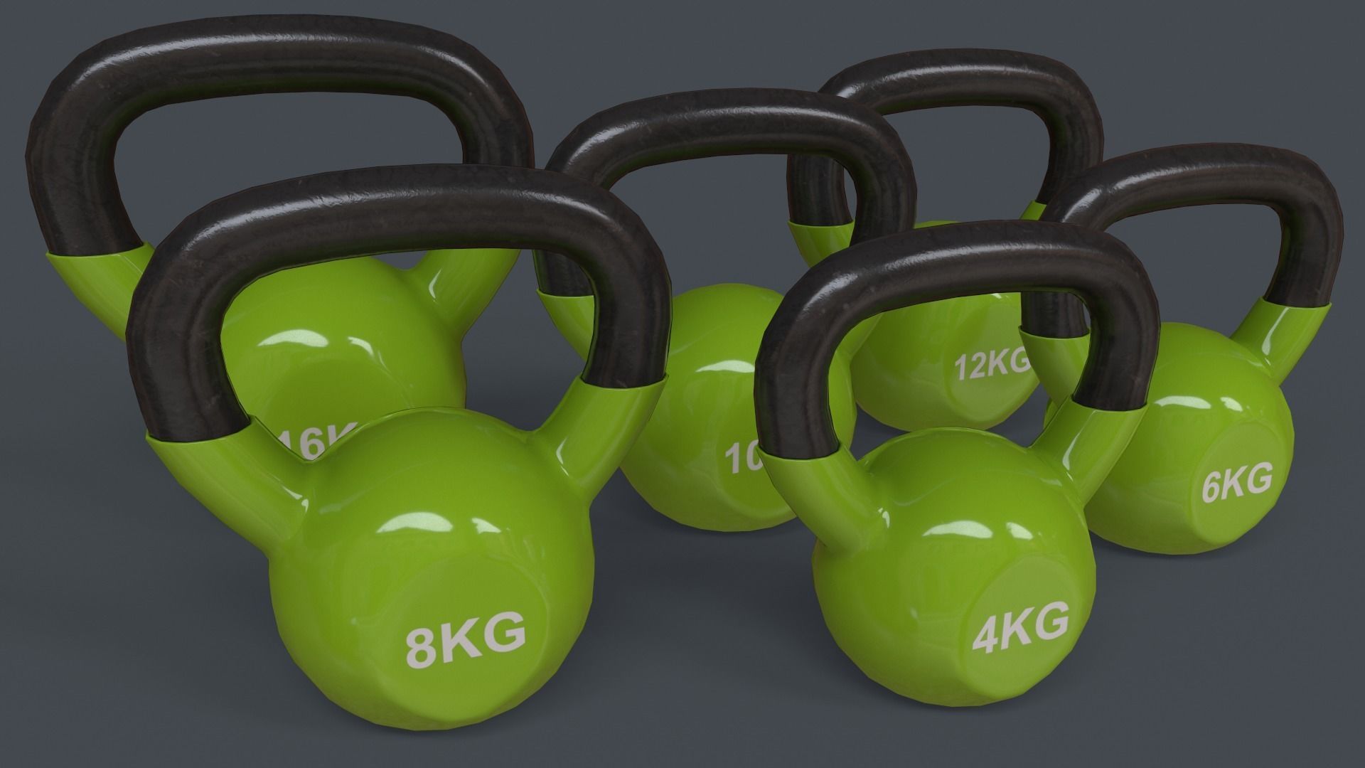 PBR 4-16KG Kettlebell V1 - Green Light Low-poly 3D model_2