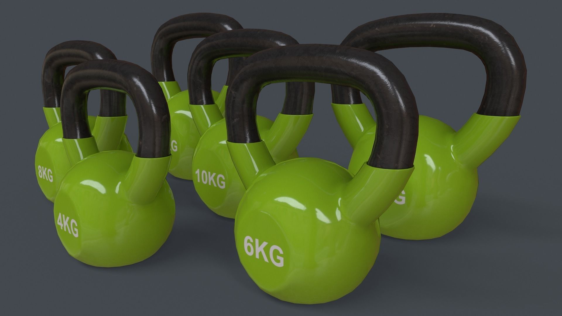 PBR 4-16KG Kettlebell V1 - Green Light Low-poly 3D model_3