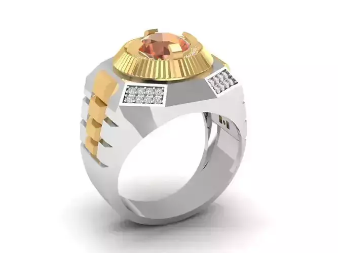 Bold Two Tone Round Diamond Men Ring  634