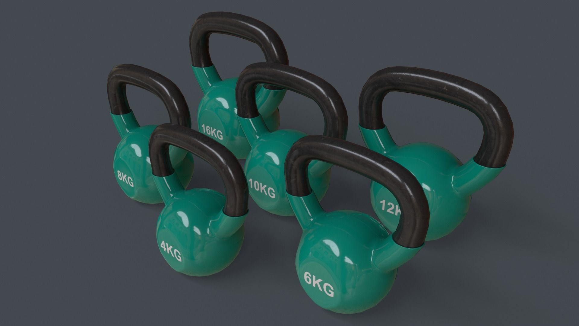 PBR 4-16KG Kettlebell V1 - Green Low-poly 3D model_5