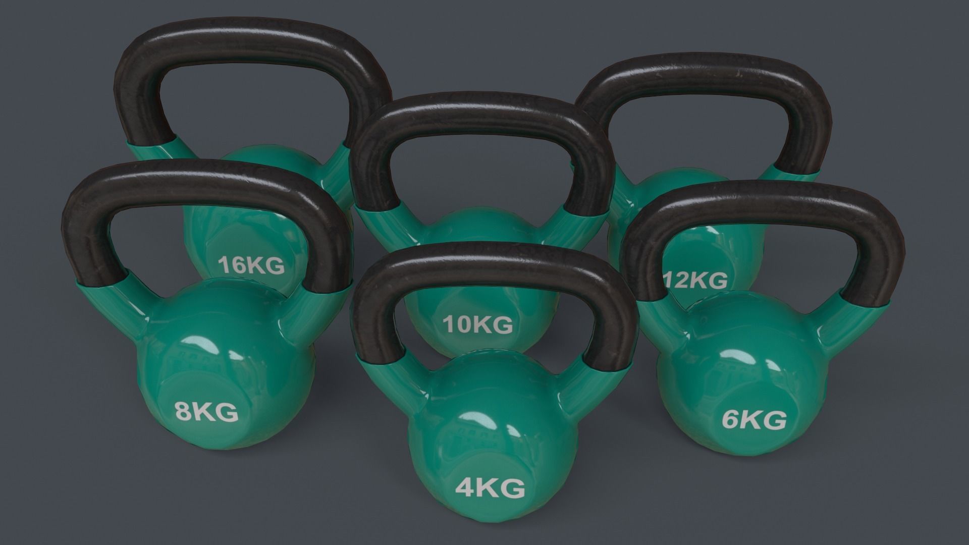 PBR 4-16KG Kettlebell V1 - Green Low-poly 3D model_4