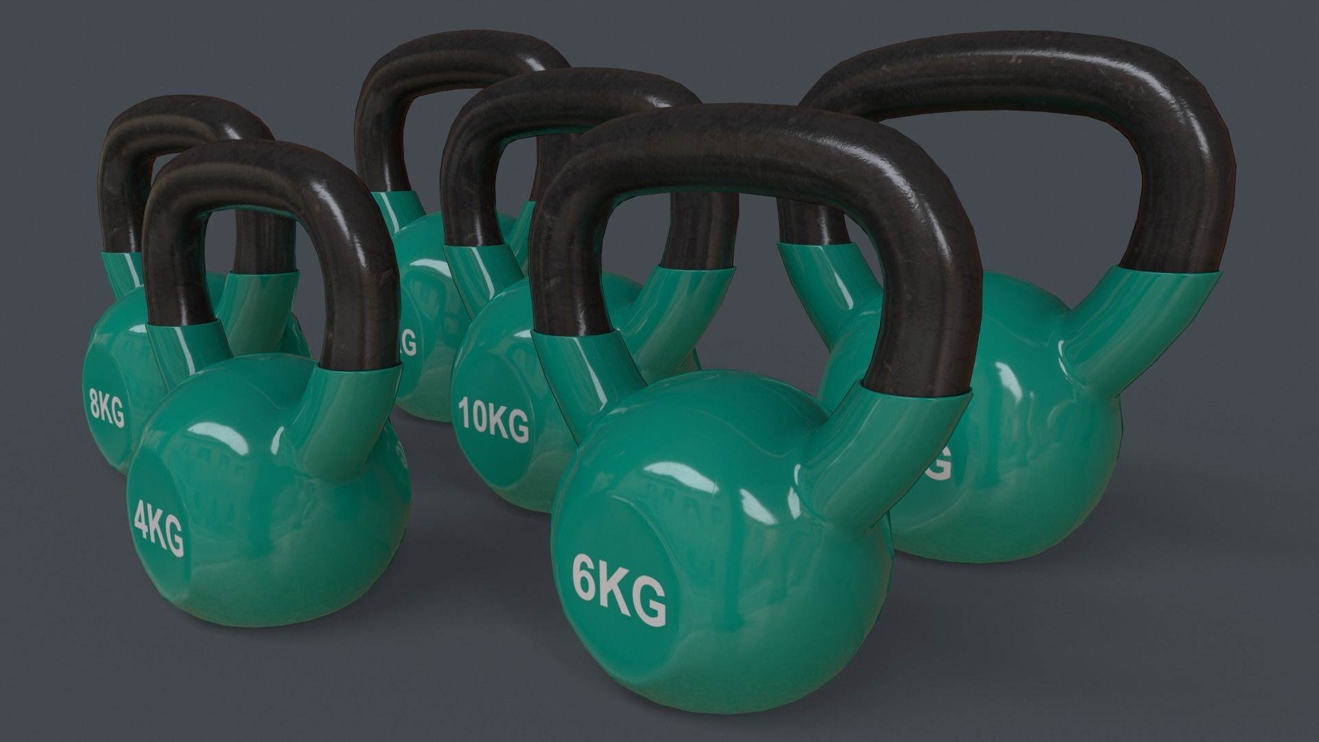 PBR 4-16KG Kettlebell V1 - Green Low-poly 3D model_3