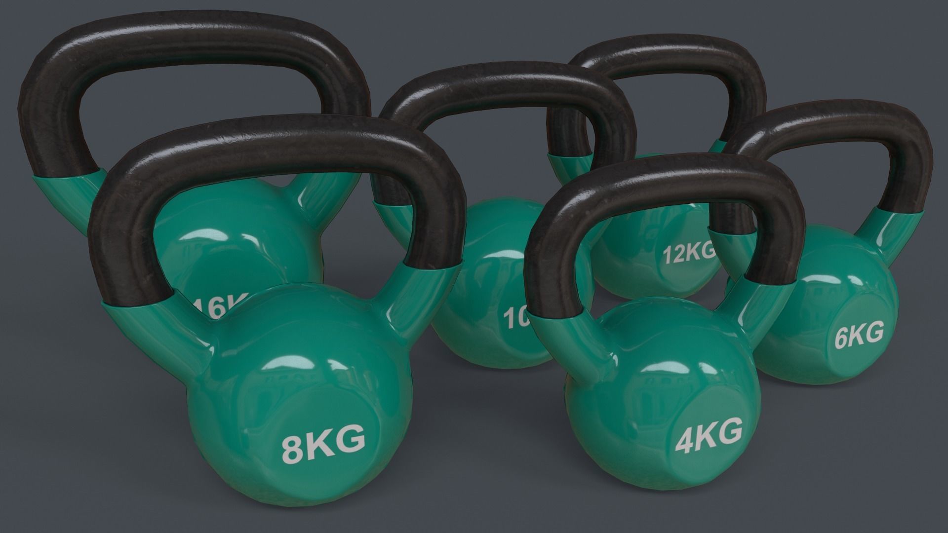 PBR 4-16KG Kettlebell V1 - Green Low-poly 3D model_2